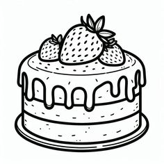 a drawing of a cake with strawberries on top