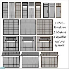 several different types of windows and doors with the names in each window, which are labeled