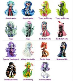 many different types of dolls with names in english and spanish, including the names for each doll