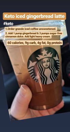 someone is holding up a starbucks cup with information about the drink and price label on it