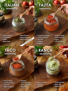 the steps to make taco seasoning on a cutting board