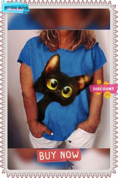 Women's T Shirt Tee White Yellow Blue Animal Cat Print Short Sleeve Daily Vacation Streetwear V Neck Regular Plus Size L Painted Cat, Black Cat Print, Group Shirts, Ladies Short, Shirt For Women, Casual Tee, Women's Summer Fashion, Cat Print, Plus Size Tops