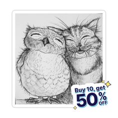 a drawing of two owls hugging each other