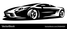 a black and white drawing of a sports car