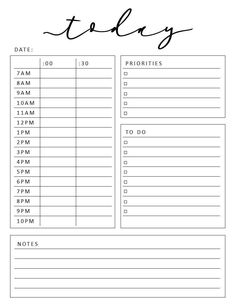 a printable to do list with the words today and dates in black ink on white paper