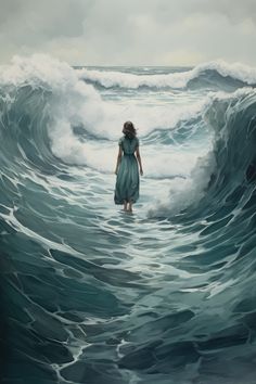 Ocean art Waves Of The Ocean, Lady In The Water, Coming Out Of Water, Paintings Ocean, Waves Of Life, Person Waving, Ocean Fantasy Art, Sea Digital Art, Ocean Magic