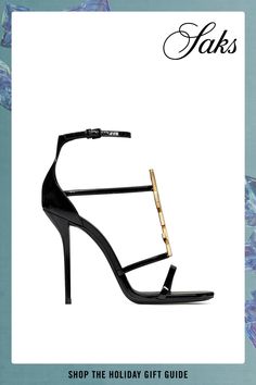 Open sandals with a stiletto heel, fine straps and an adjustable ankle strap, decorated with metal YSL initials on the front. Leather Sole Adjustable Ankle Strap Total Heel Height: 10 cm/ 3.9 Inches Saint Laurent Monogram In Gold-Tone Metal Saint Laurent Heels, Gold Tone Metal, Stiletto Heel, Saks Fifth, Saks Fifth Avenue, Trending Accessories, Sunglasses Accessories, Designing Women, Patent Leather