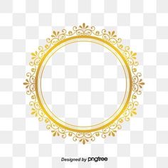 a golden circle frame with an elegant pattern on the bottom, in gold and white