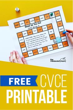 the free cvce printable is shown with two hands and dices on it