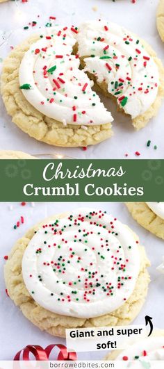 This Christmas Crumbl Sugar Cookies recipe beats all others! Ultra-thick and soft with a perfect crinkly edge, these mouthwatering cookies are a vanilla version of the classic Chilled Sugar Cookies. Topped with a creamy vanilla buttercream and festive Christmas sprinkles, they’re the very best copycat Crumbl cookies for your holiday season. Crumble Christmas Cookie Copycat Recipe, Scooters Sugar Cookie Recipe, Crumbl Cookie Copycat Holiday, Sugar Cookie Crumbl Copycat, Copycat Crumbl Cookies Christmas, Christmas Sugar Cookies Soft, Sugar Cookie Christmas Recipe, Christmas Cookie Ice Cream, Christmas Sweets To Make