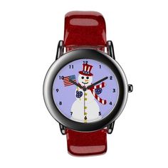 CUTE! USA Patriotic Snowman with Flag Wrist Watch! Great for a gift too! #Christmas #Snowman #Patriotic #Military #Watch Shoe Art Designs, Crazy Heels, Patriotic Tattoos, Christmas Watches, Floral Watches, Watches Logo, Red Stilettos, Flower Watch