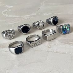 Rings For Men Aesthetic, Cool Mens Rings, Streetwear Rings, Mens Signet Rings, Silver Mens Rings, Cool Rings, Silver Rings For Men, Unisex Rings, Set Of Rings