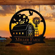 Custom Metal Farm Sign, Windmill Outdoor Farmhouse Front Gate Entry Road Wall Decor Art, Gift Ideas For Farm Woman, Outdoor Metal Sign Frames Farmhouse Front