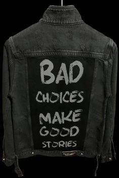 Denim Jacket Diy Paint, Jean Diy, Bad Choices, Diy Denim Jacket, Painted Clothes Diy, Custom Denim Jacket, Mode Kimono, Jeans Destroyed, Painted Jacket