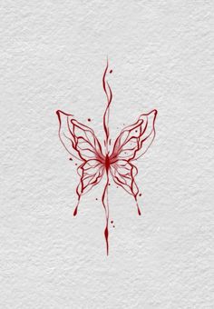 a drawing of a red butterfly on white paper