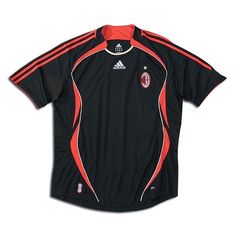 the jersey is black with red trims and has an orange stripe on the chest