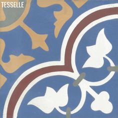 an artistic tile design in blue, brown and white with the words tesselile on it