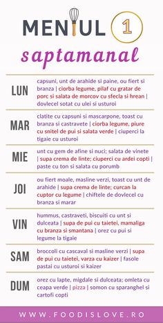 Idei Meniu saptamanal 1 | Planificare meniu – Food is love Casein Free Diet, Breakfast Smoothie Bowl Recipes, Healthy Food Art, Health Cooking, Daily Meal Plan, Healthy Family Dinners, Pasta Dinners, Smoothie Bowl Recipe, Healthy Lifestyle Food