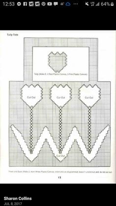 a cross stitch pattern with hearts on the top and two smaller ones at the bottom