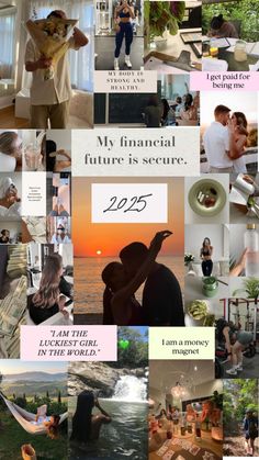 a collage of photos with people in the background and text that reads, my financial future is secure