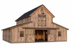 an image of a barn with the doors open on a white background for display purposes