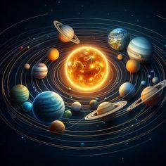 an artist's rendering of the solar system with all its planets and suns