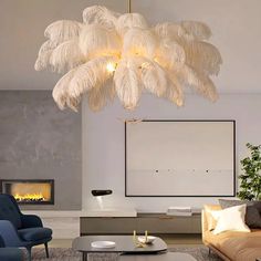 Delilah Ostrich Feather Chandelier - Urban Ashram Home Basement Oasis, Diva Bedroom, Oud Hollywood, Golden Chandelier, Feather Chandelier, Luminaire Original, Luminaire Vintage, Hanging Chandelier, Ceiling Hanging