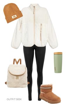 You'll be UGG so cozy through the colder months in this comfy outfit with fuzzy UGG pieces. #outfits #outfitideas #casualoutfits #style #fashion #styleinspo #look #travel #fall #winter #ugg #fuzzy #boots #jacket Outfit Ugg, Winter Outfits Casual, Winter Ugg, Pieces Outfits, Ugg Booties, Fuzzy Boots