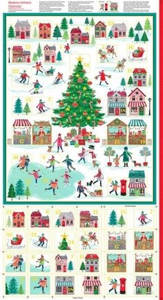 a cross stitch christmas tree pattern on a white background with red border and green trim