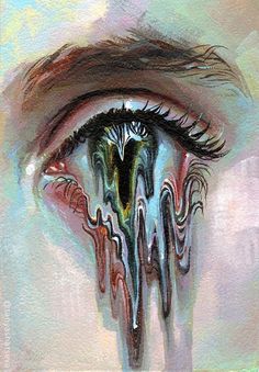 an artistic painting of a woman's eye with dripping paint on the upper part of it