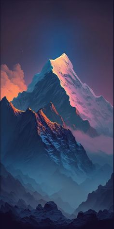 a painting of a mountain in the sky