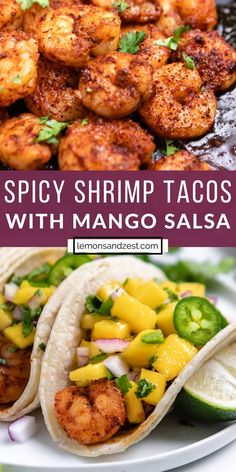 shrimp tacos with mango salsa on a plate