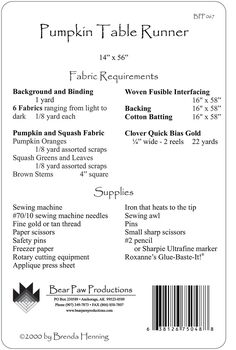 the label for pumpkin table runner, which includes instructions to make it look like they have been