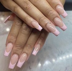 Coffin Gel X Nails Ideas, Nail Inspo Coffin Design, Pink French Tip Coffin Acrylic Nails, Light Pink French Tip Nails Coffin, Soft Pink And White Nails, Basic Nails Coffin, Pink French Tip Nails Coffin, French Nails Rosa, Soft Pink French Tip Nails