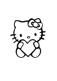 a hello kitty holding a heart with her hands in the shape of a heart on a white background