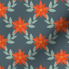 red flowers on grey background with green leaves