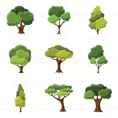 different types of trees and shrubs on a white background stock photo, tree illustration, illustrations,