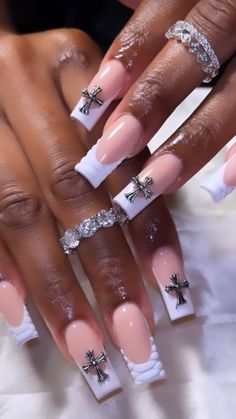 French Tip Acrylic Nails With Rhinestone Square, Nail Set Designs, Nails Inspiration Baddie, Y2k Aesthetic Nails, Nail Art Easy, Nail Art Inspo, Nails Art Ideas, Nail Art Glitter, Hard Nails