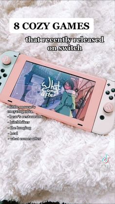 an advertisement for the nintendo wii game console on a white blanket with text that reads, 8 cozy games that recently released on switch