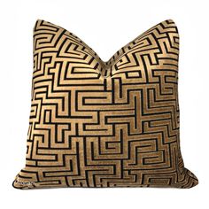 Eugene Copper Brown Black Greek Key Velvet Pillow Cover - Aloriam Black Background Pattern, Velvet Texture, Copper Brown, Gold Pillows, Velvet Pillow, Velvet Pillow Covers, Key Design, Greek Key, Pattern Fabric