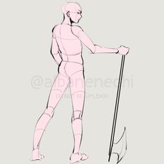 a drawing of a person holding a pole