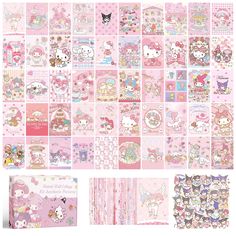 hello kitty wallpapers with pink and white designs on the front, back and sides