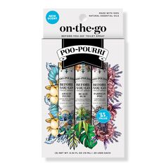 Wanderlust On-The-Go 3 Pack Before-You-Go Toilet Spray Travel Size Set - 3 PACK 10ML WANDERLUST 30FLOZKey IngredientsEssential Oils and plant based ingredientsLeaping Bunny certified - never tested on animalsVeganFormulated WithoutAlcoholParabensAerosolIncludesBeach Bum (0.34 oz). Scent notes are coconut + orchid + toasted pralineAmalfi Flush (0.34 oz). Scent notes are lemon zest + sugar + honeyParisian Poo (0.34 oz). Scent notes are tuberose + lily + lavender3 - 0.34 oz travel size bottles incl Poop Spray, Travel Vanity, Toilet Spray, Travel Size Toiletries, Purse Essentials, Travel Size Bottles, Acrylic Craft Paint, Poo Pourri, Essential Oil Scents