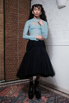 Black double layered mesh skirt featuring gathered upper panel and layered mesh underneath with inverted U-shaped hemline. - Aza Fashions Sheer Mesh Top, Skirt For Women, Mesh Skirt, Layered Skirt, Top For Women, Blue Top, Powder Blue, Aza Fashion, Mesh Top