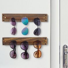 Set of 2, Wood and Leatherette Wall Mounted Sunglasses Holder, Eyewear Display Rack-MyGift Small Closet Sunglasses, Camera Lens Shelf, Creative Room Design, Sunglasses Storage Diy, Sunglasses Hanger, Sunglasses Rack, Diy Organizers, Eyewear Display, Sunglasses Display