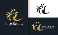 the logo for pure beauty is made with gold and black colors, it looks like an animal