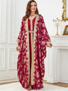 Dubai 2 Piece Set Women Muslim Kaftan Inner Dress Open Kimono Abaya Arab Robes | eBay Long Sleeve Kaftan For Eid Festivities, Long Sleeve Dabka Dresses For Eid, Long Sleeve Dresses With Dabka For Eid, Red Long Thobe For Eid, Festive Long Sleeve Abaya With Dabka, Red Kaftan For Eid, V-neck Thobe For Eid Festivities, Elegant Red Long Sleeve Thobe, Long Red Kaftan For Eid