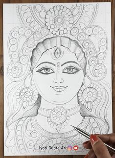 a woman's face is drawn in the middle of a coloring page with markers