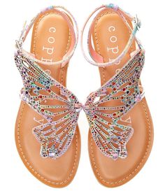 Copper Key Flutter Rainbow Rhinestone Embellished Butterfly Thong Sandals | Dillard's Cropped Tee Outfit, Butterfly Sandals, Butterfly Shoes, Open Toed Shoes, Copper Key, Women Heels, Sandal Fashion, Casual Sandals, Dillard's