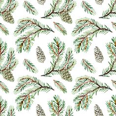 a pine tree branch with cones and needles on the branches, seamlessly background for fabric or wallpaper